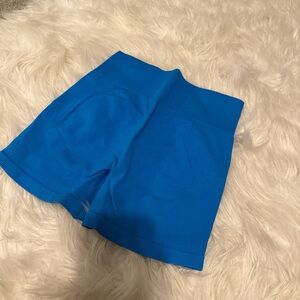 Blue High Waisted Biker Workout Shorts with Scrunch